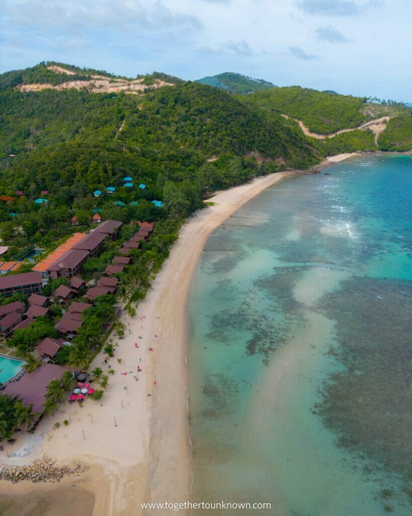 Best beaches on Koh Phangan - Mae Haad beach drone